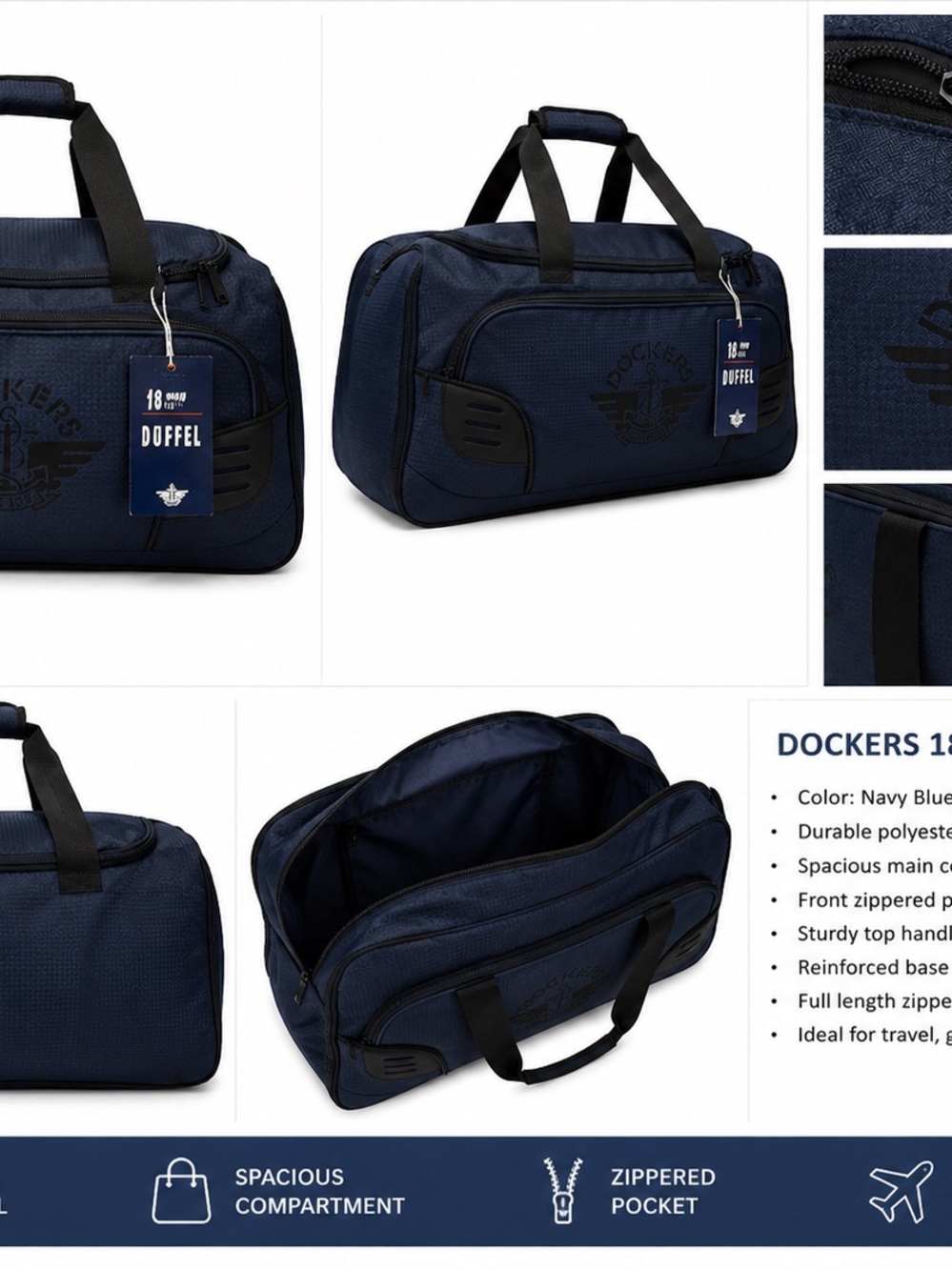 Dockers Navy Blue Duffel Bag with Dual Carry Handles